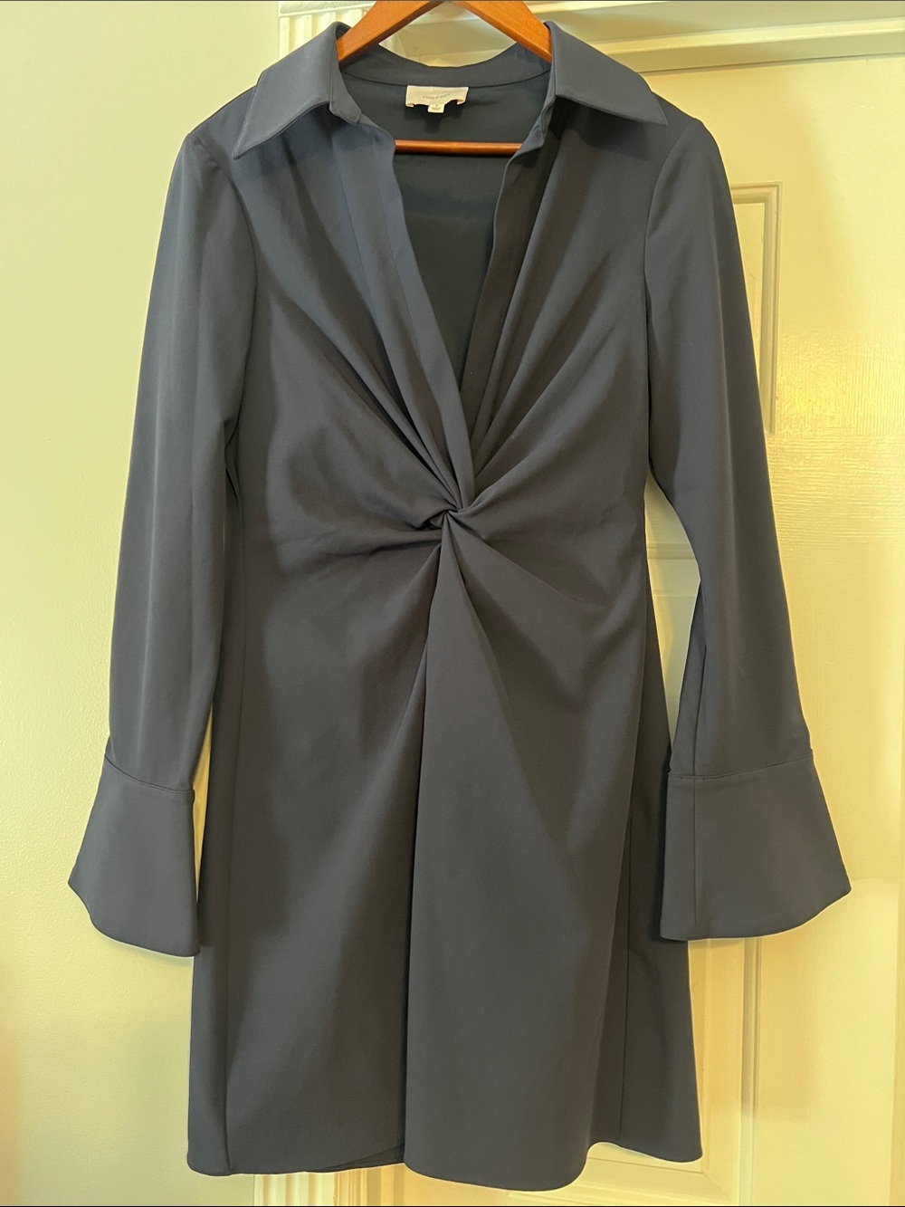cinq a sept Slate Blue Twist-Front Long Sleeve Dress